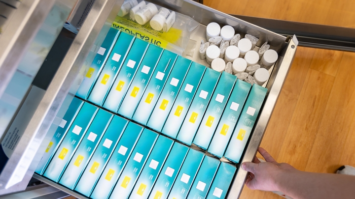 Medication in an open drawer