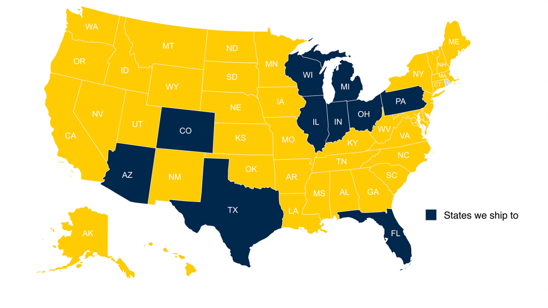 States the University of Michigan Health Specialty Pharmacy ships to including Michgan, Wisconsion, Illinois, Indiana, Ohio, Arizona, Texas & Colorado