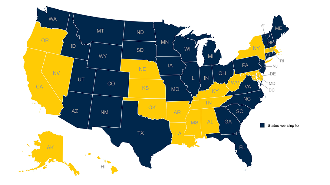 States shipped to by Specialty Pharmacy are in blue. Complete list is also below.